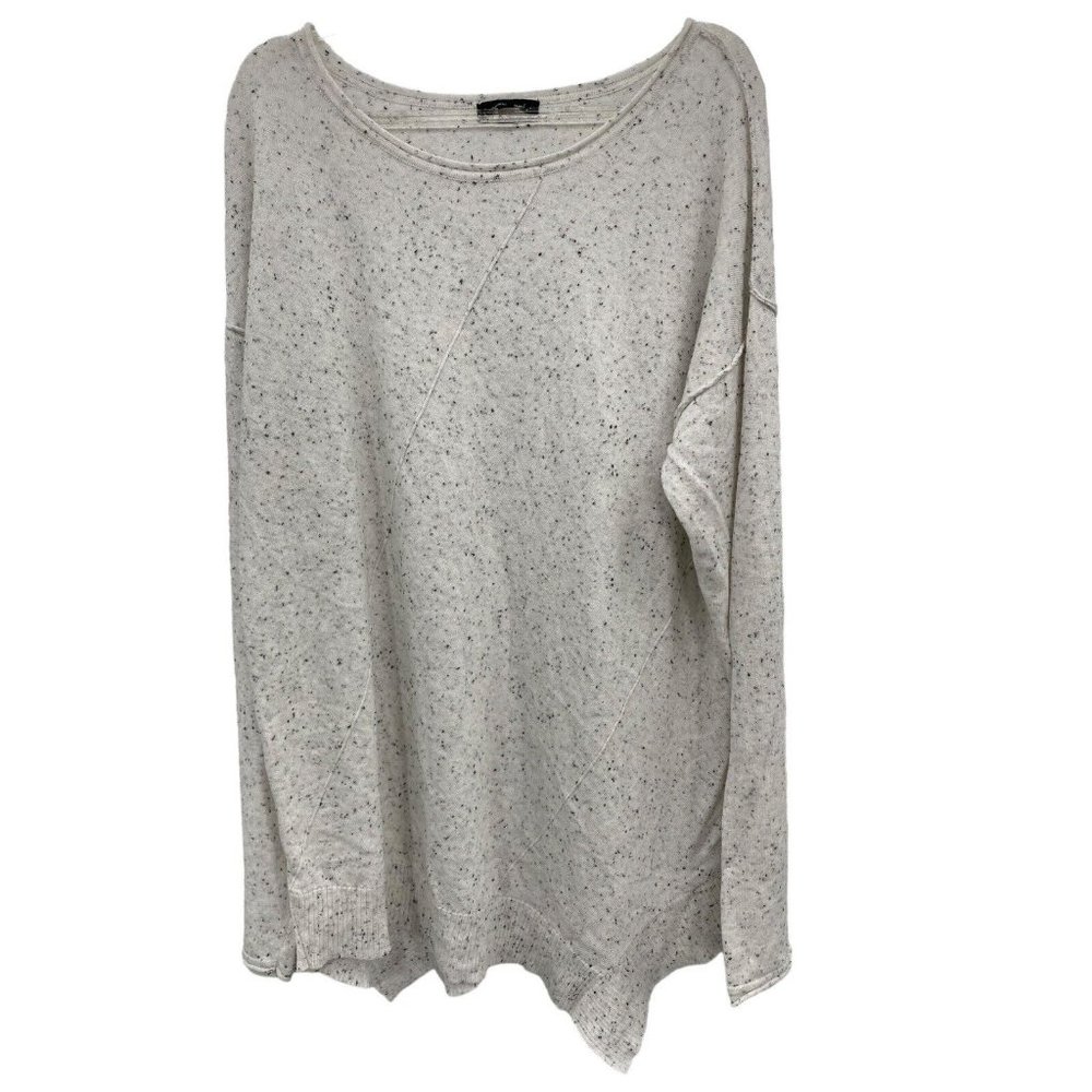 VERVE AMI L White Black Speckled Light Weight Knit Asymmetric Pullover Sweater
